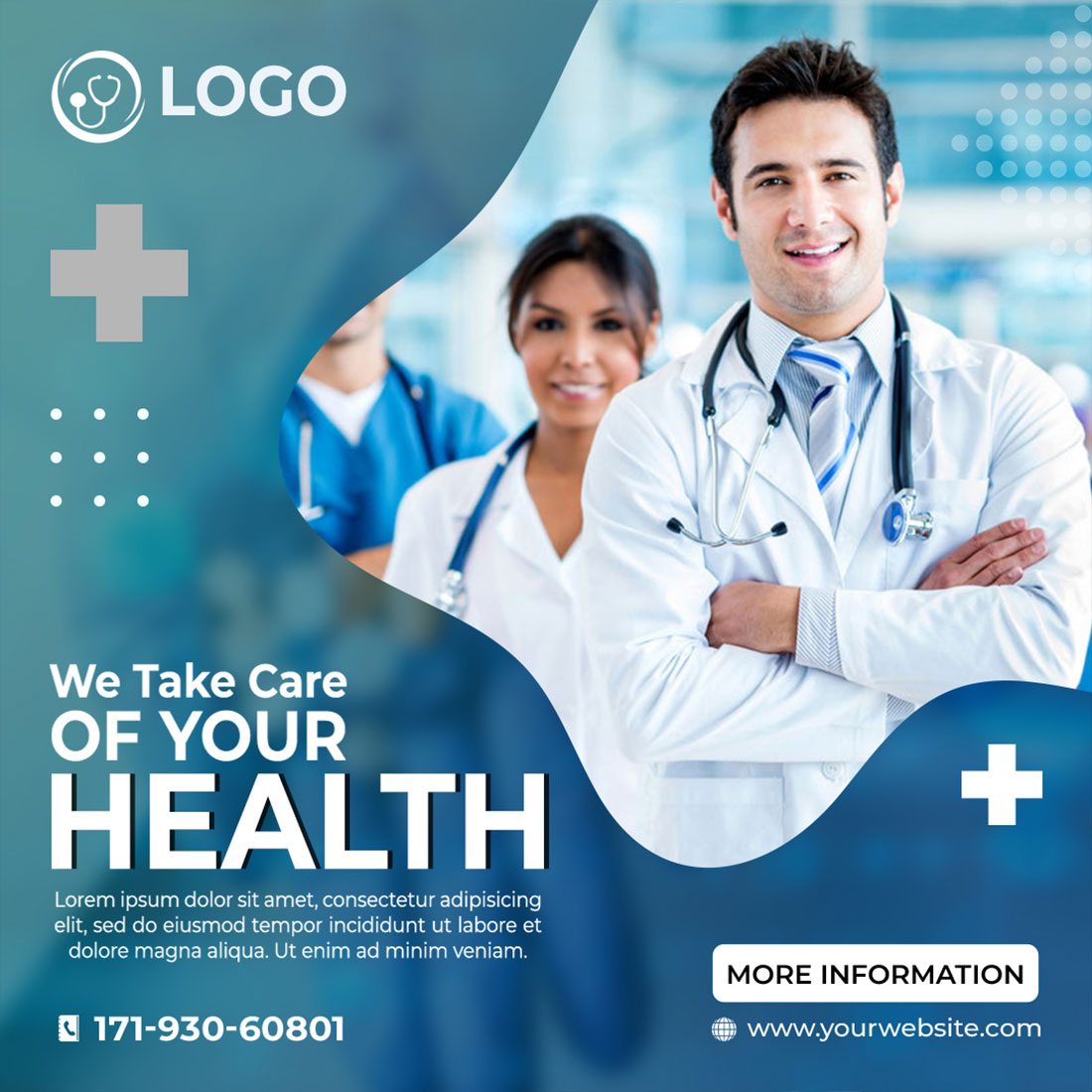 Medical Healthcare Social Media PSD Template preview image.