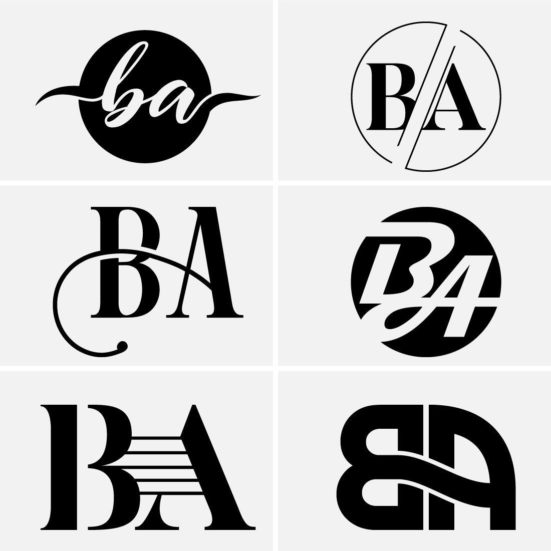 Letter BA Logo Design Black and White preview image.