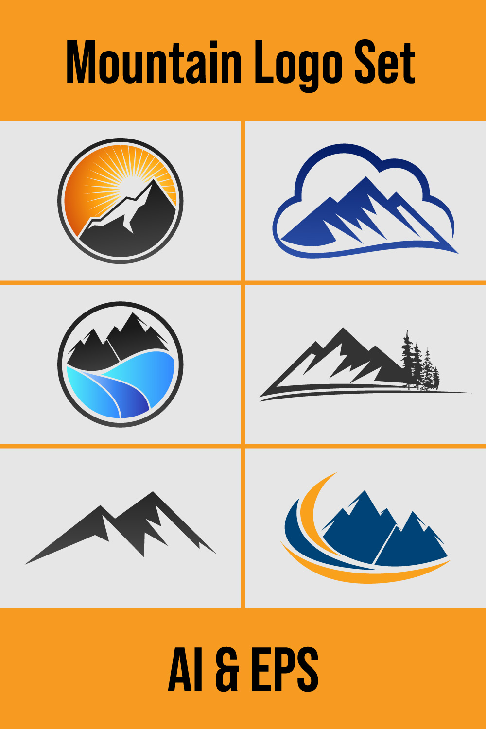 Mountain Logo design template, Mountain Logo sign symbol pinterest preview image.