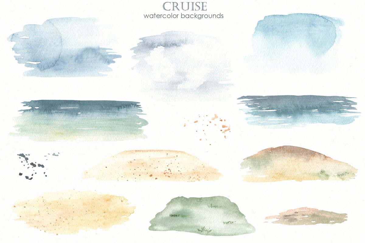 Cruise Watercolor Collection with watercolor backgrounds.