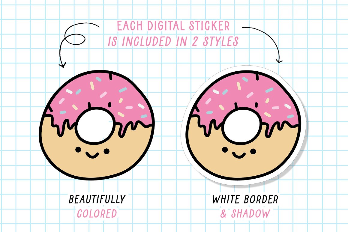 An example of 2 styles for each digital sticker.