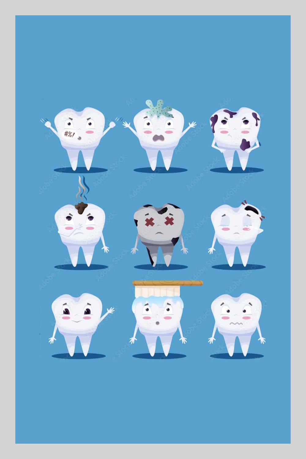 Cute tooth characters set in cartoon style. teeth with different emotions set for label design. vector illustration.
