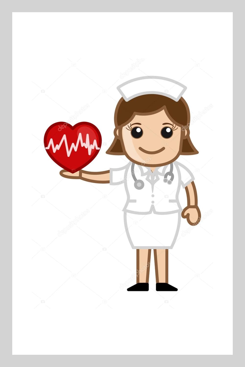 Cartoon nurse holding heart.