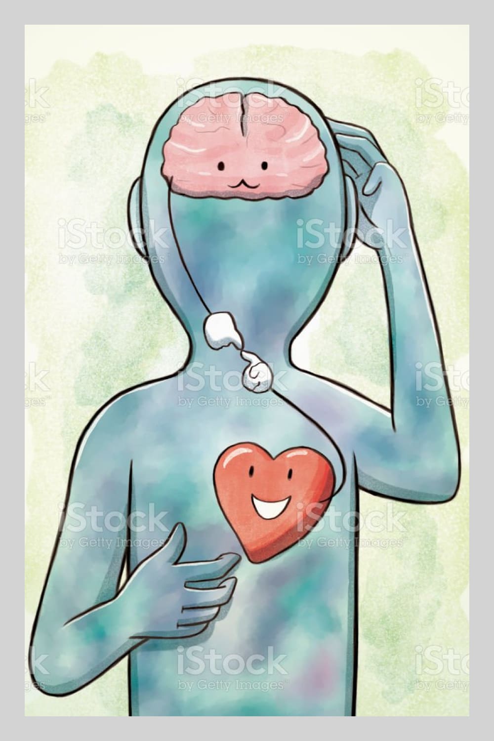 Connection of brain and heart stock illustration.