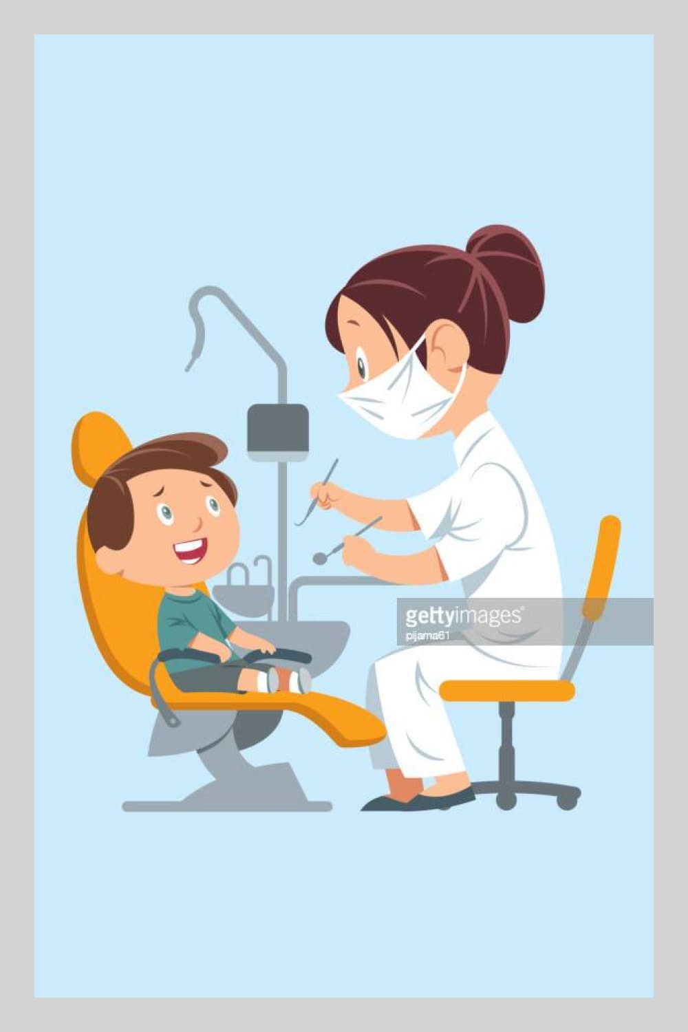 Cartoon dentist and child.