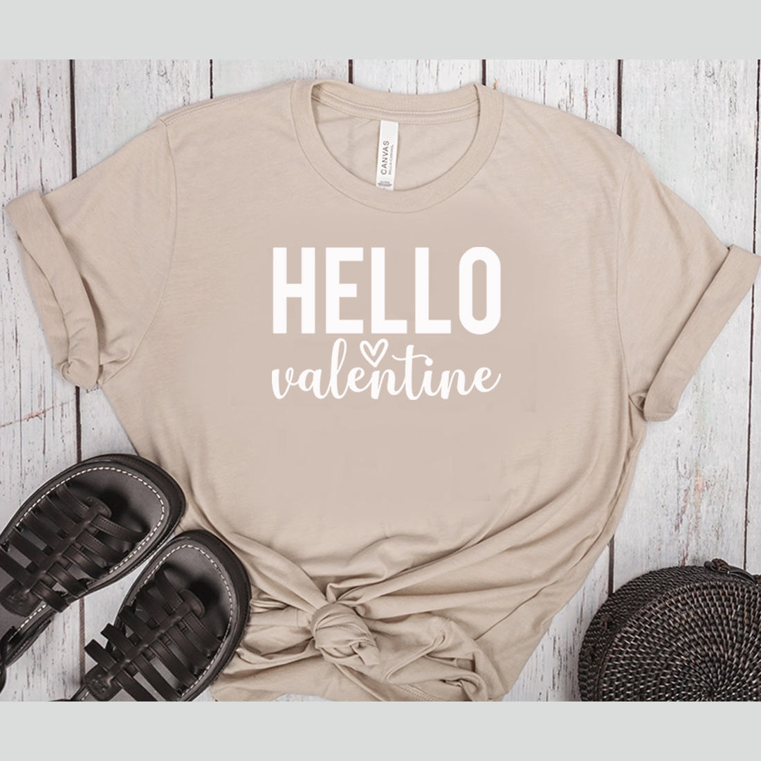 Image of t-shirt with elegant Hello Valentine lettering