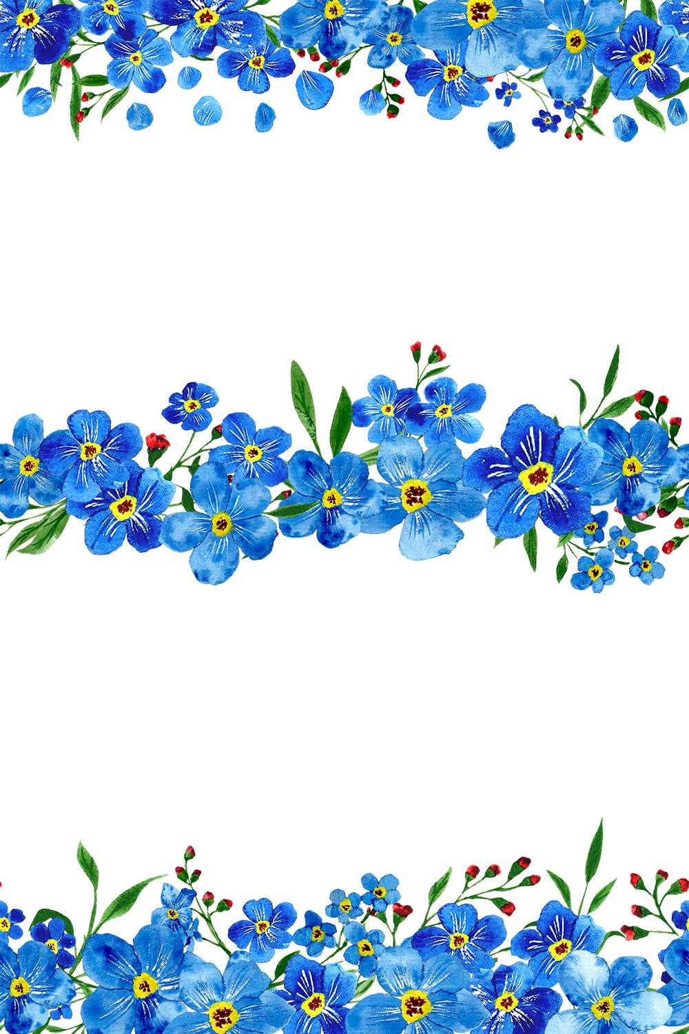 Forget Me Not Florals Seamless Borders pinterest preview image.