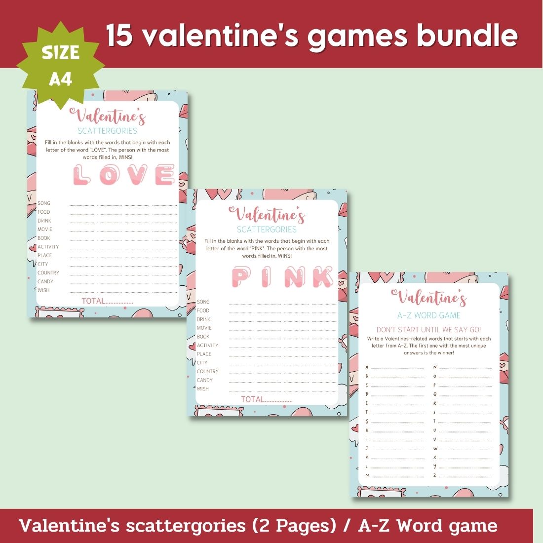 A selection of images of amazing printable games for Valentine's Day