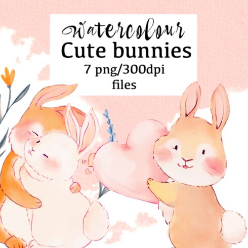 Valentine’s Day Watercolour Cute Bunny main cover.