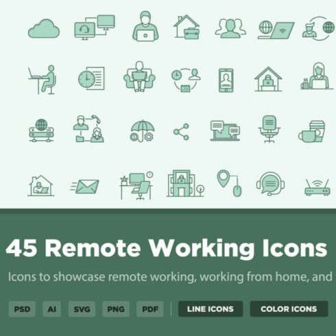 45 Remote Working Icons Main Cover.