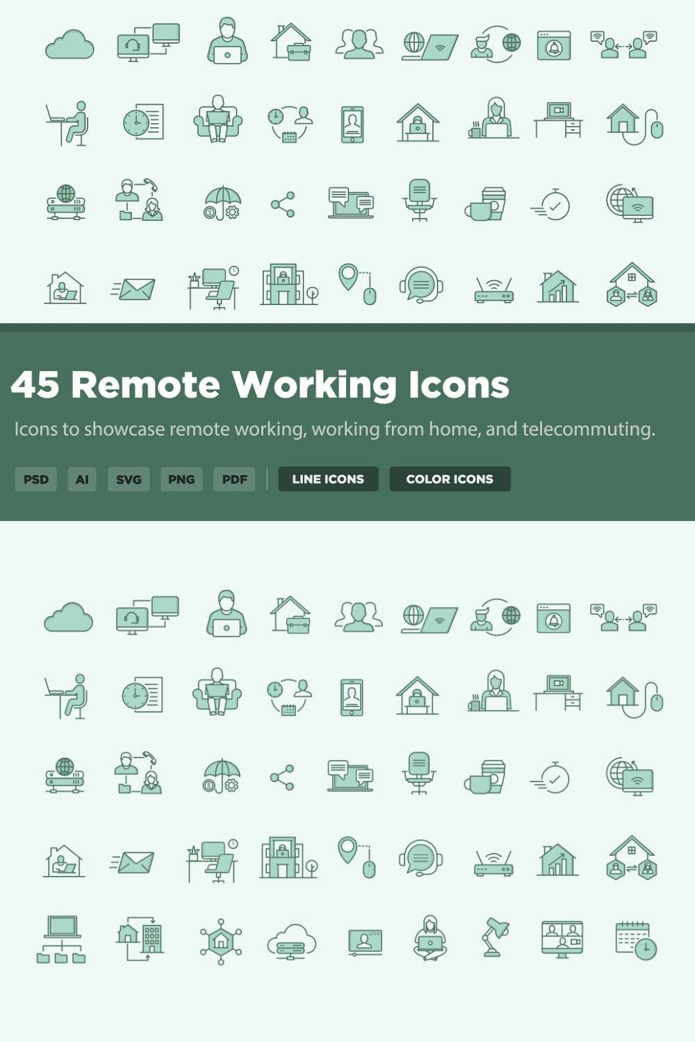 45 Remote Working Icons Pinterest Cover.