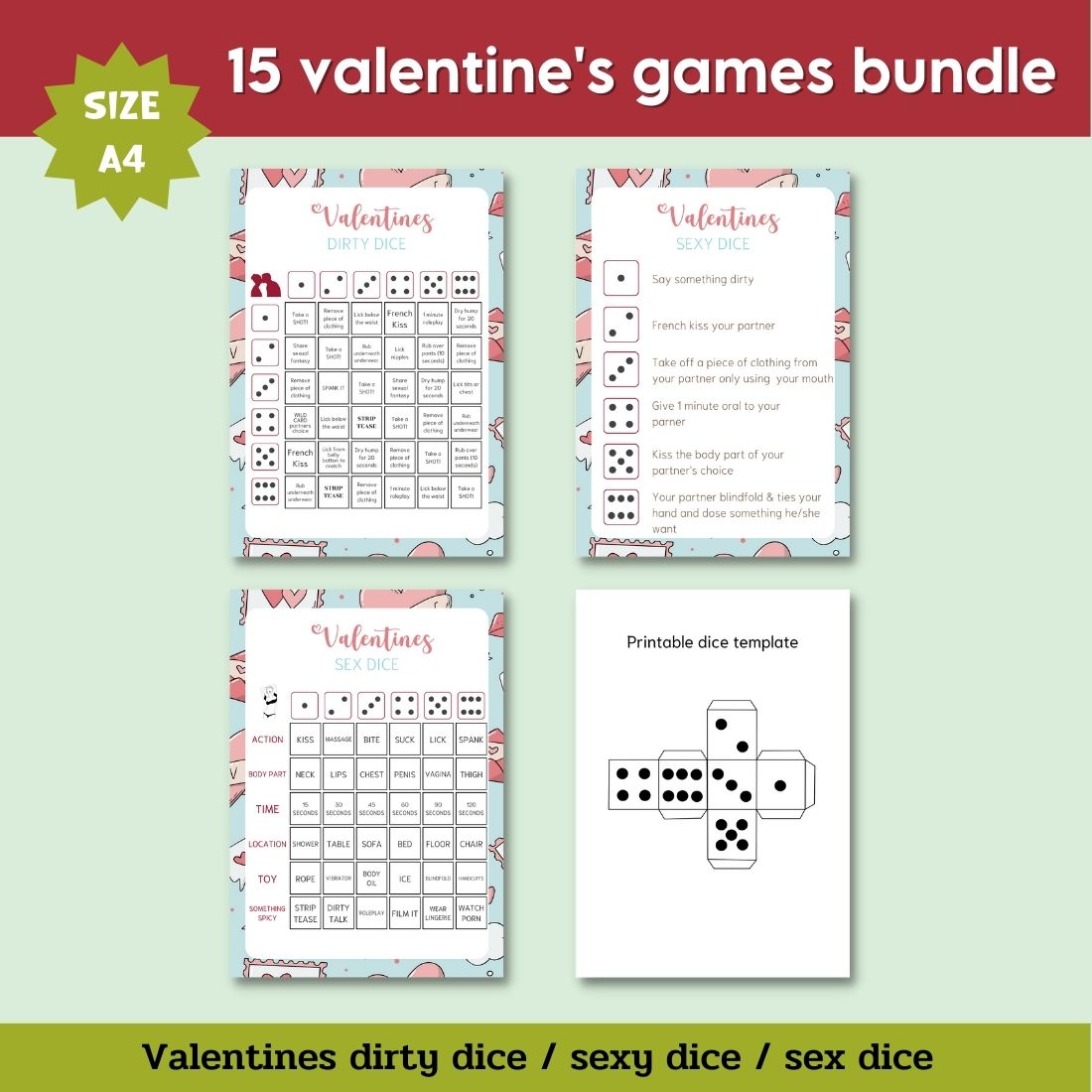 A selection of images of entertaining printable games for Valentine's Day