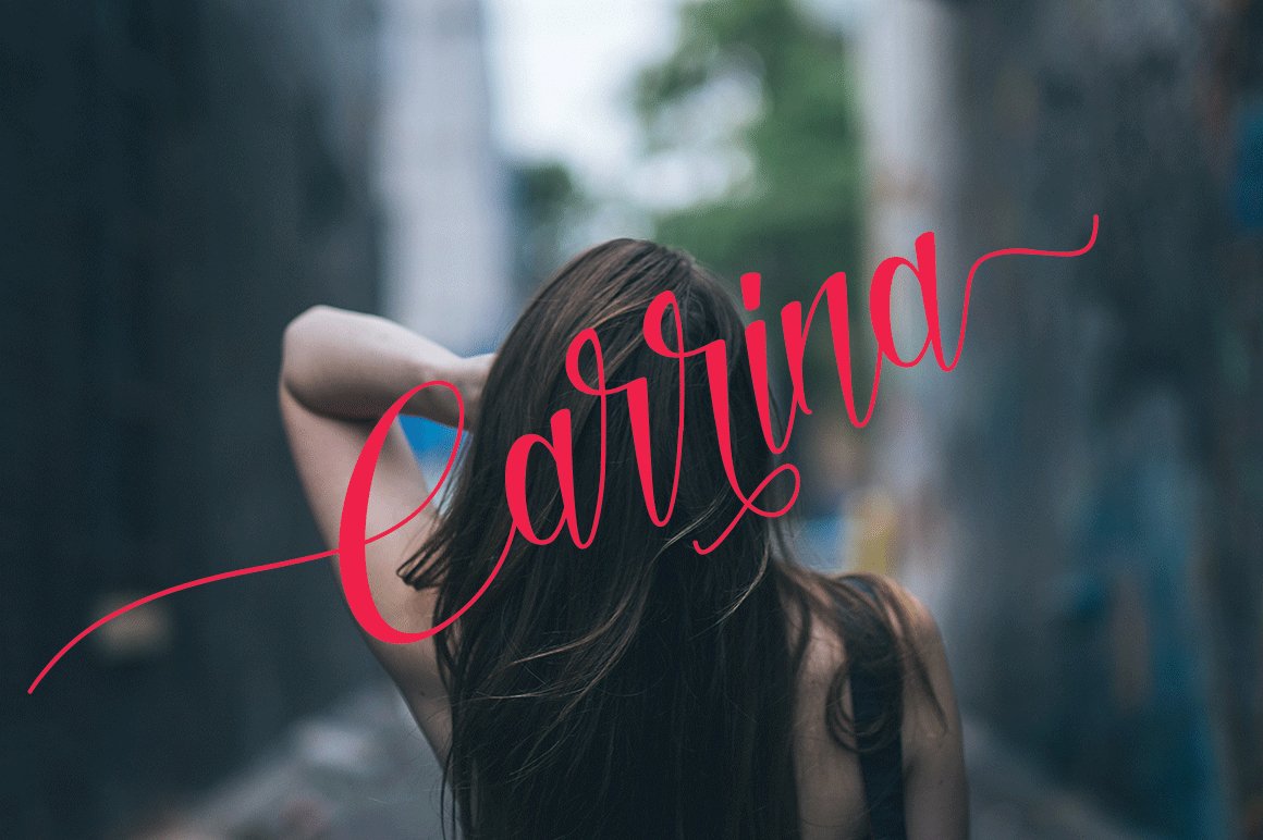 Red lettering "Carrina" in calligraphy font on the girl background.