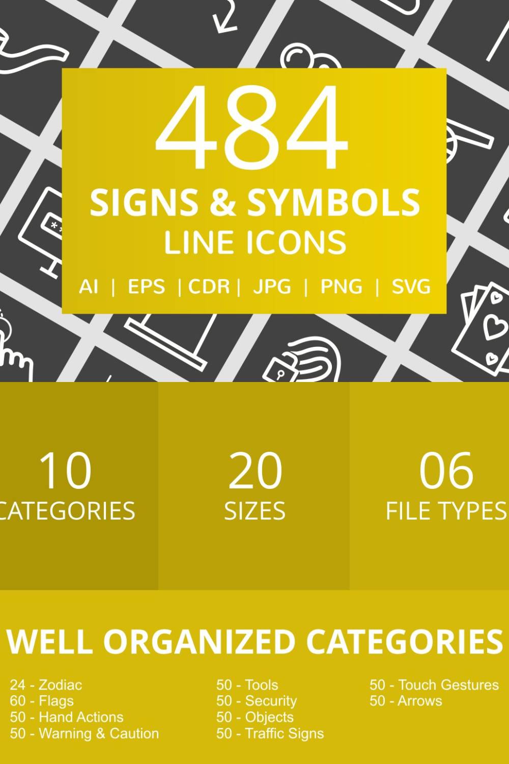 484 Signs & Symbols Line Icons Pinterest Cover.