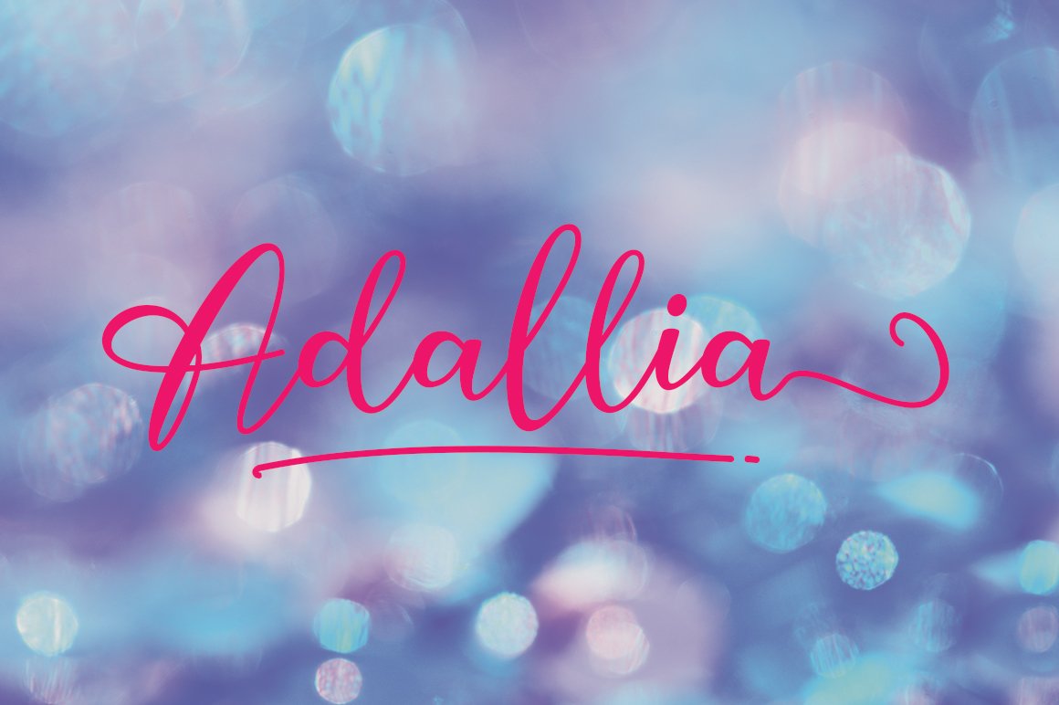 Pink calligraphy lettering "Adalina" on the glitter background.