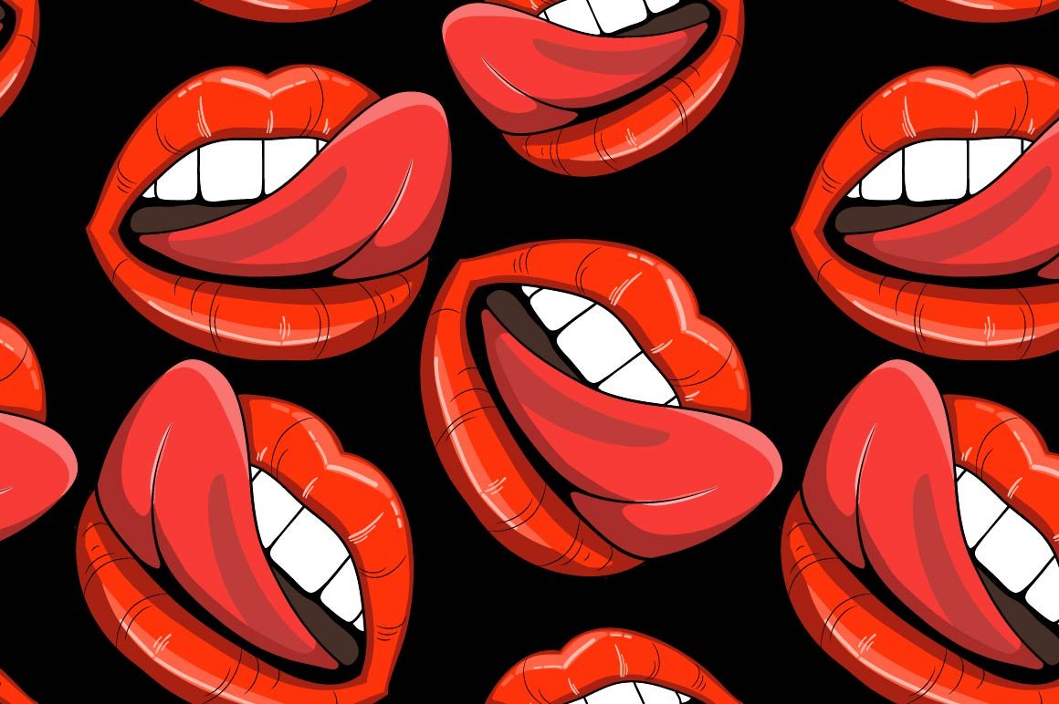 Pack of various red sexy lips illustrations on a black background.