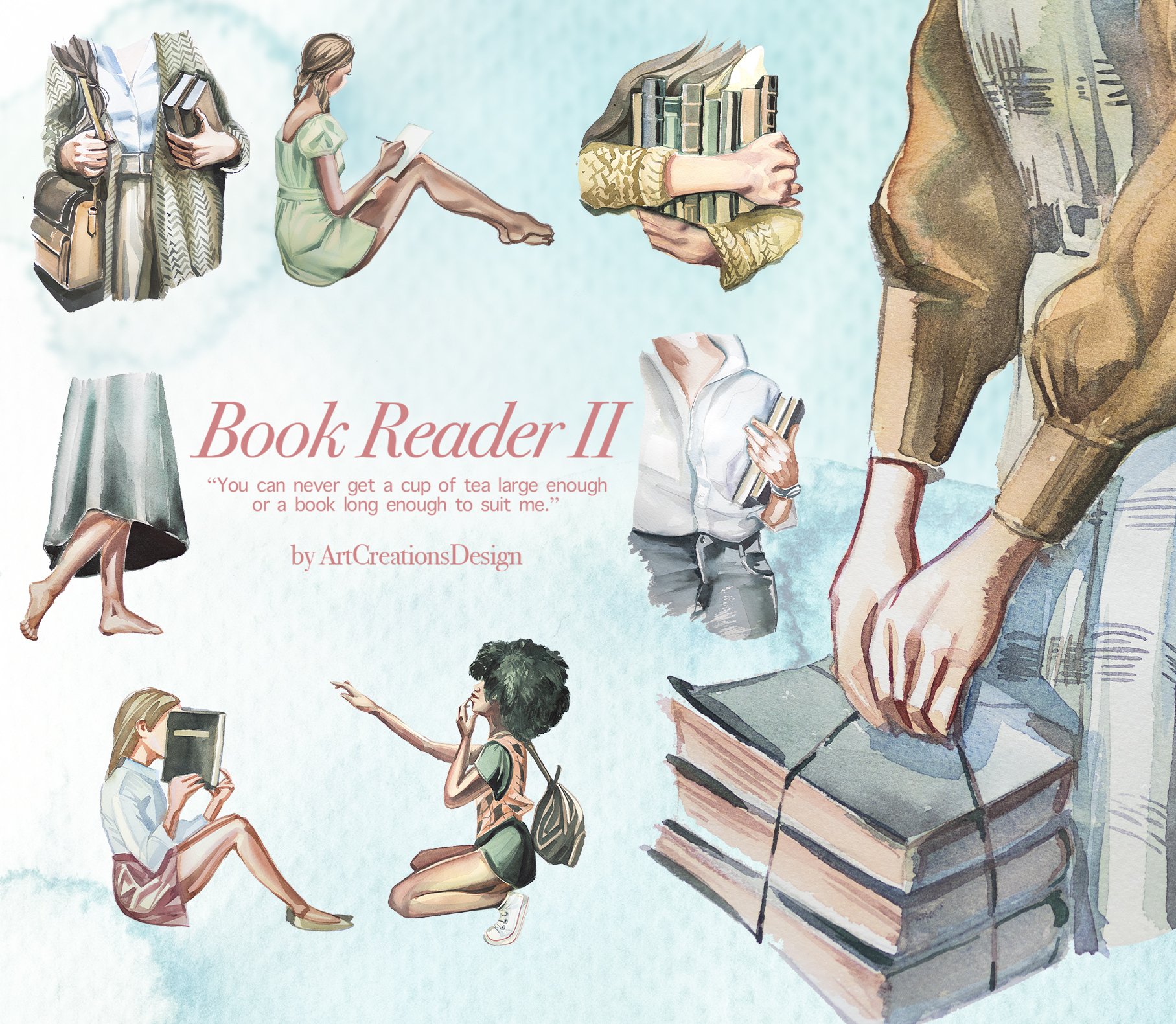 Watercolor Book Reader II Clipart preview.