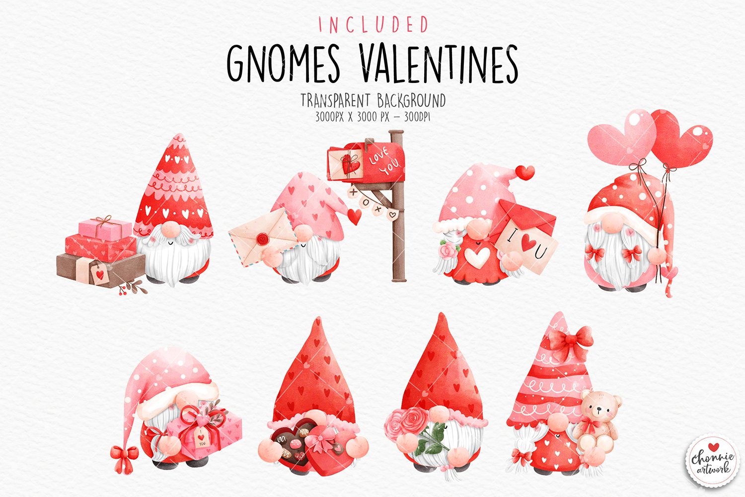 Red gnemos collection for happy Valentine day.
