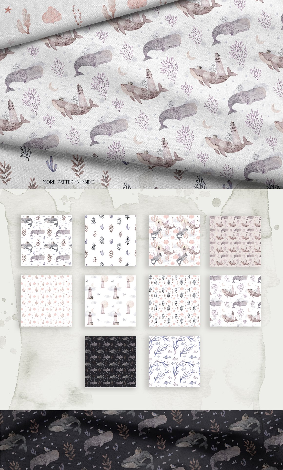 A set of 10 different watercolor patterns.