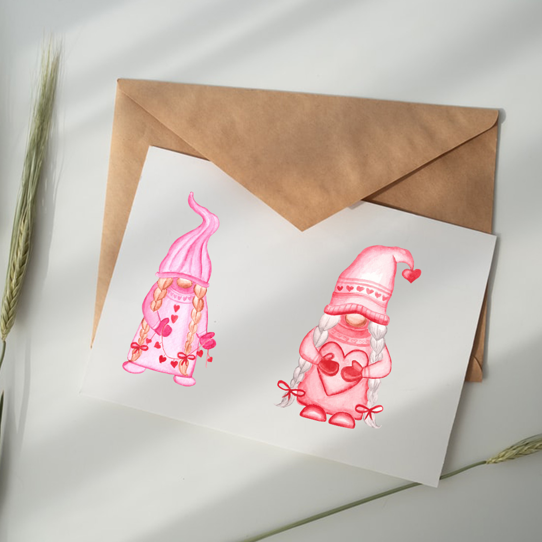 Image postcard with pink gnomes