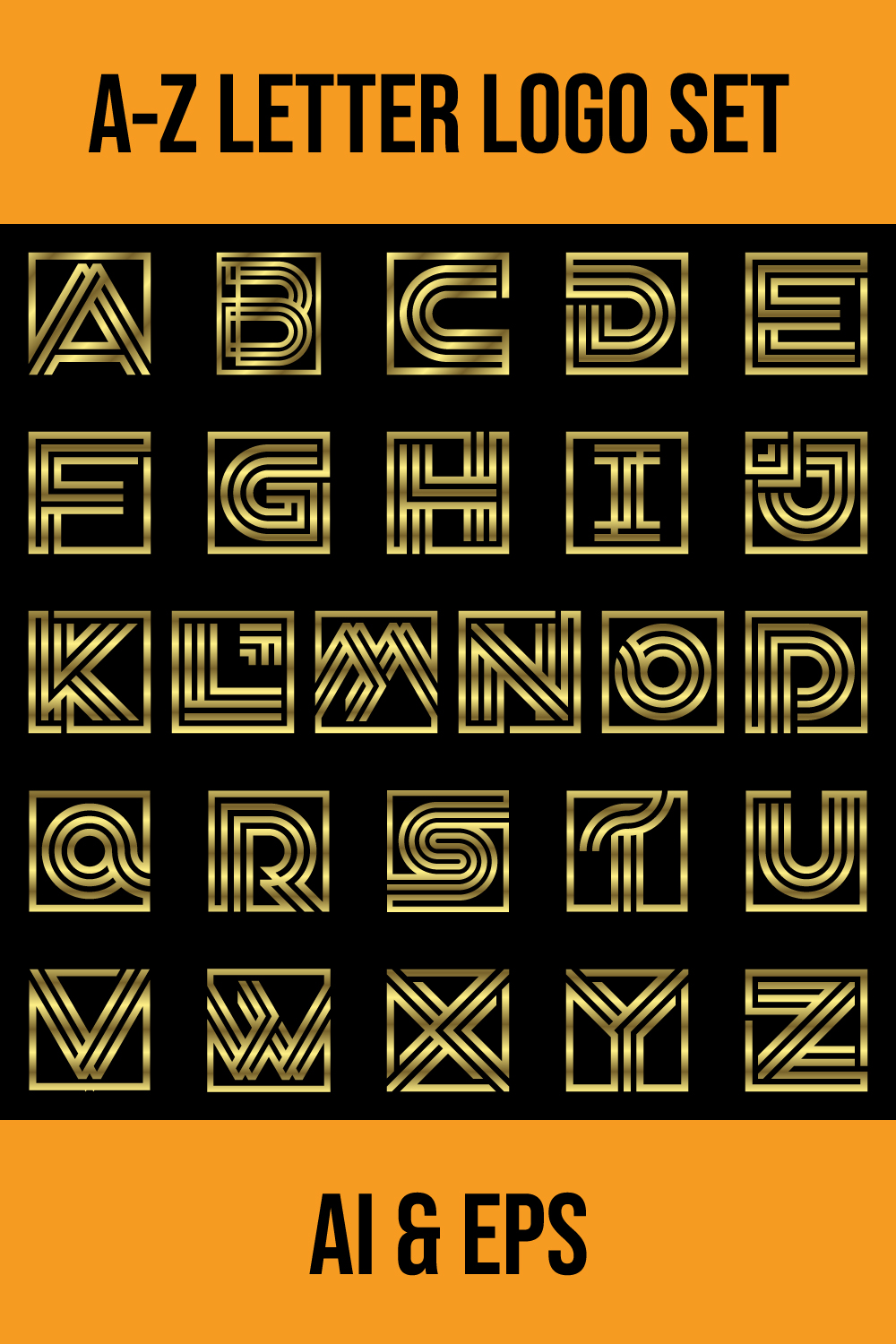 Luxury Golden Color Line Letters A-Z pinterest image.