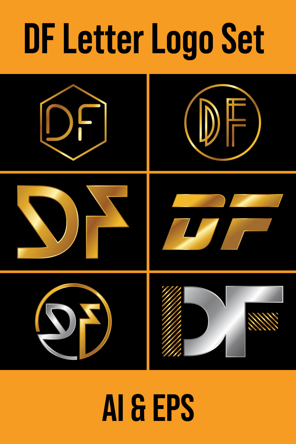 Letter D-F Logo Design Vector Template pinterest image.