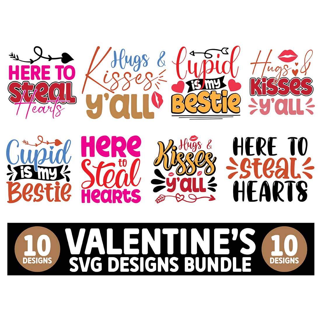 10 Valentines SVG Designs Set main cover