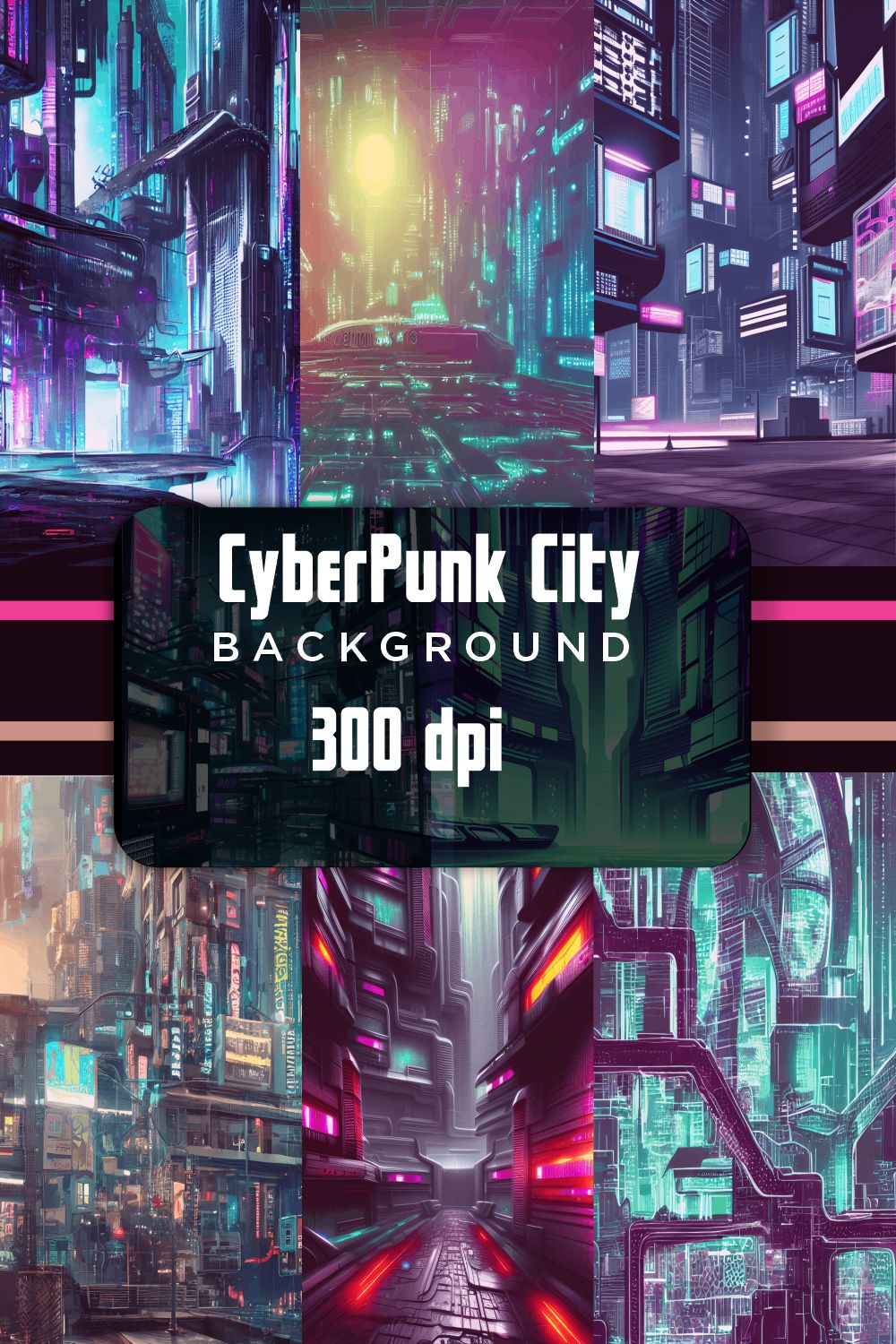 Futuristic City Cyberpunk Background pinterest image.
