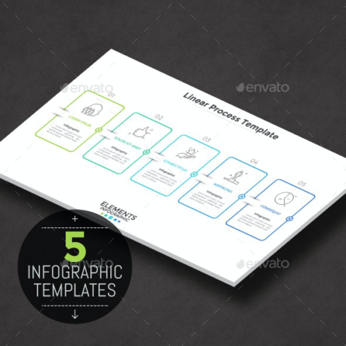 5 minimal linear process infographic templates main cover.