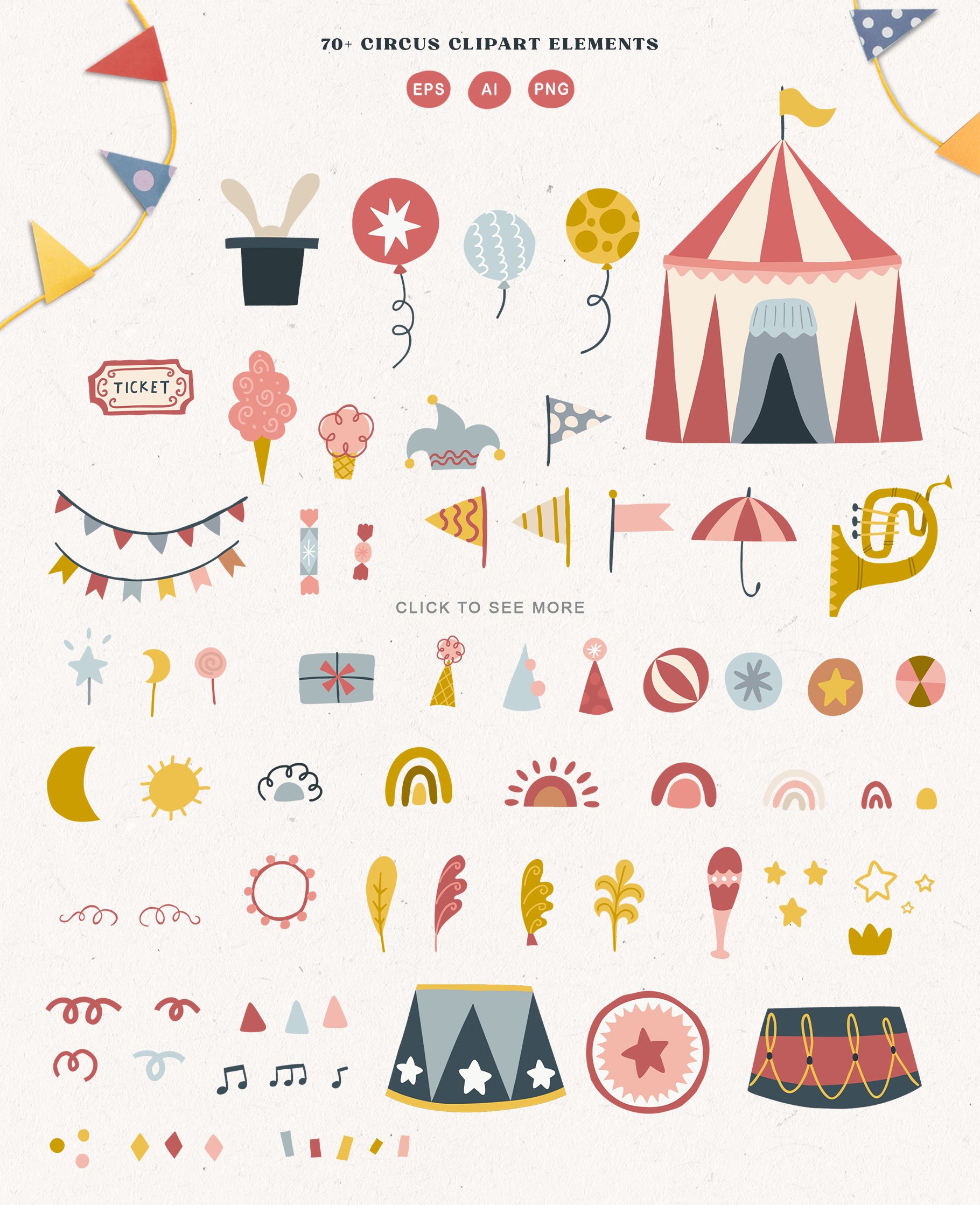 Circus clipart elements preview.