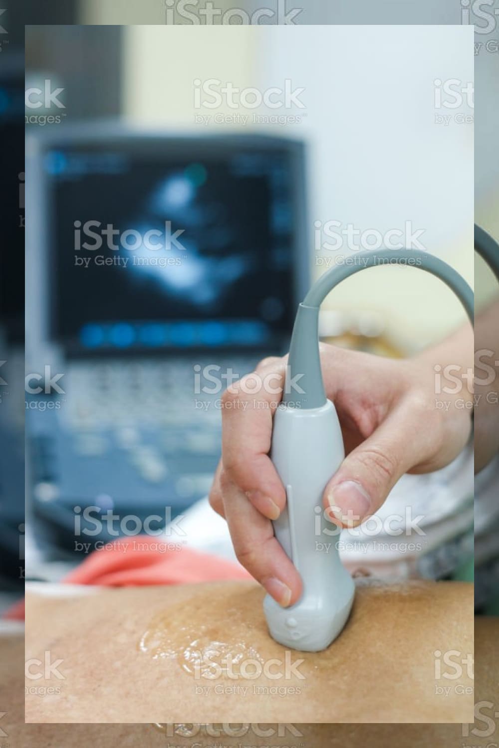 Doctor is examining heart s patient by echocardiogram stock photo.