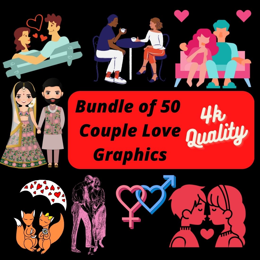 Couple Love Graphics - Bundle of 50 image cover.
