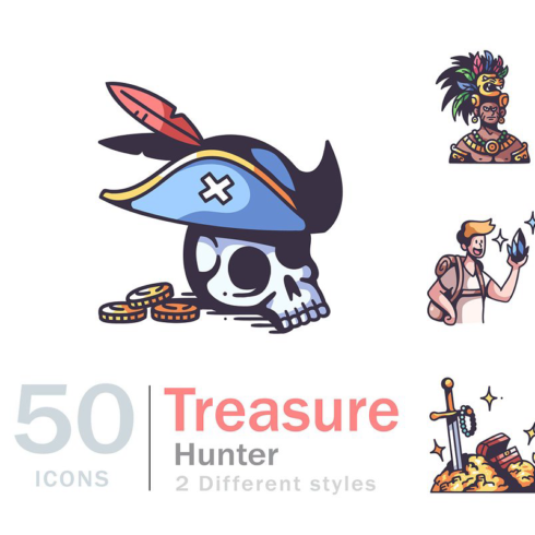 50 treasure hunter icon set main image preview.