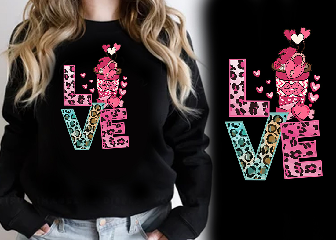 Retro Pink Leopard Love Valentine Day T-Shirt Design preview image.