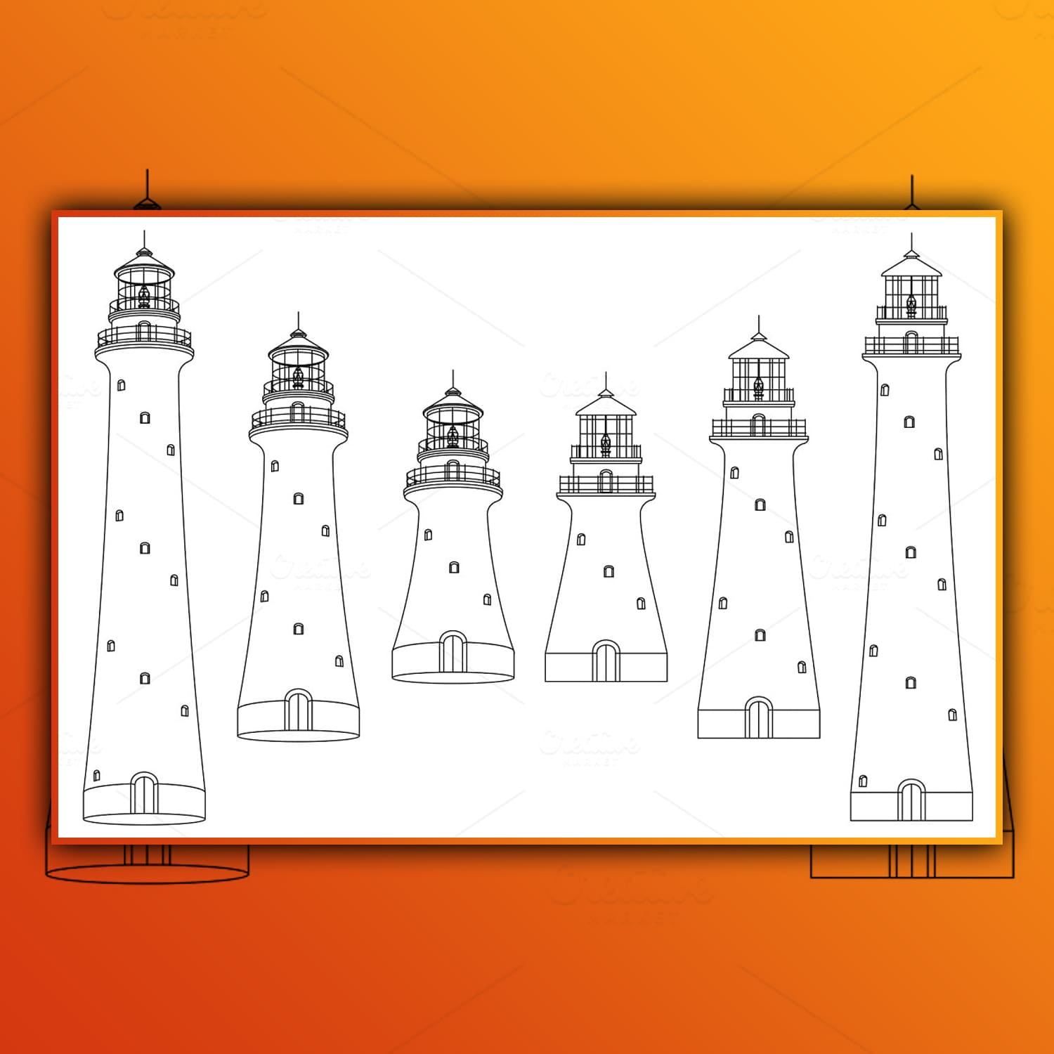 Vector Outline Lighthouse Beacon Set main image preview.