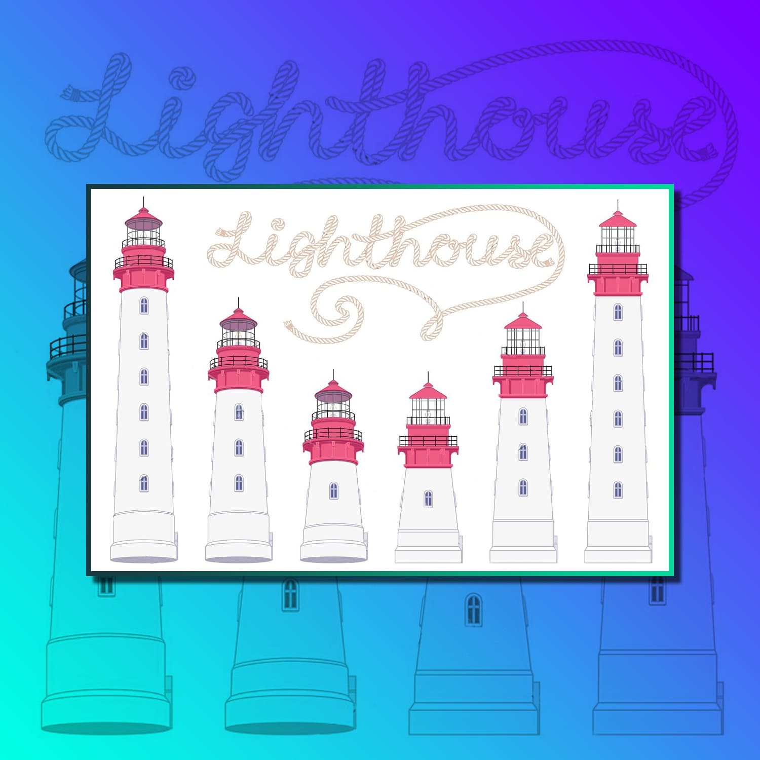 Vector Outline Lighthouse Beacon Set main image preview.