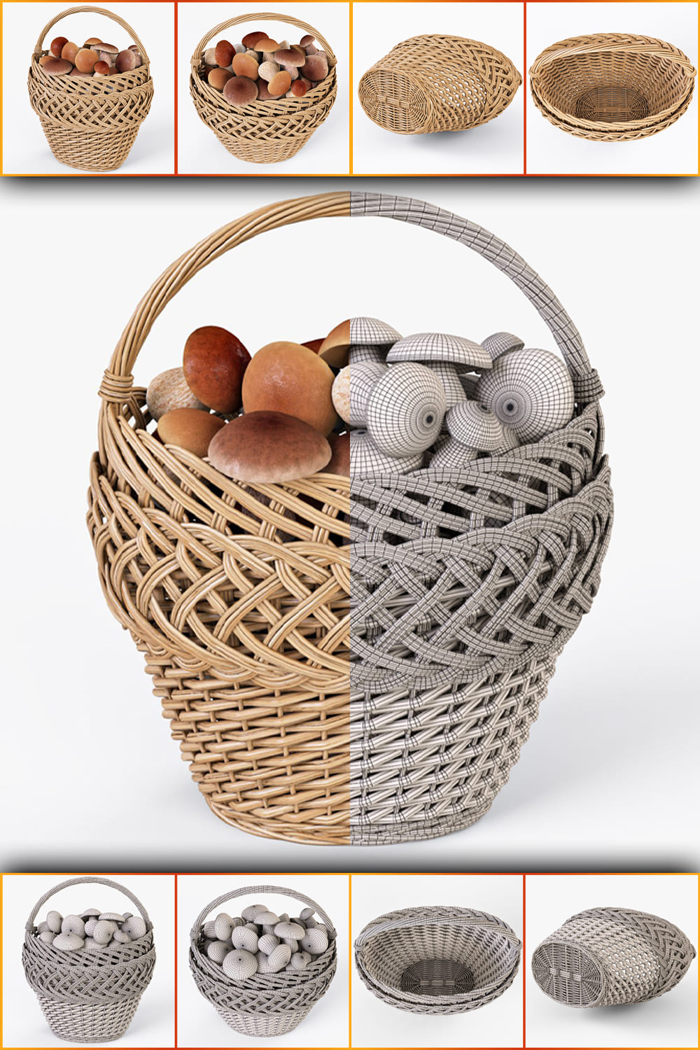 Wicker Basket 01 With Mushrooms pinterest image preview.