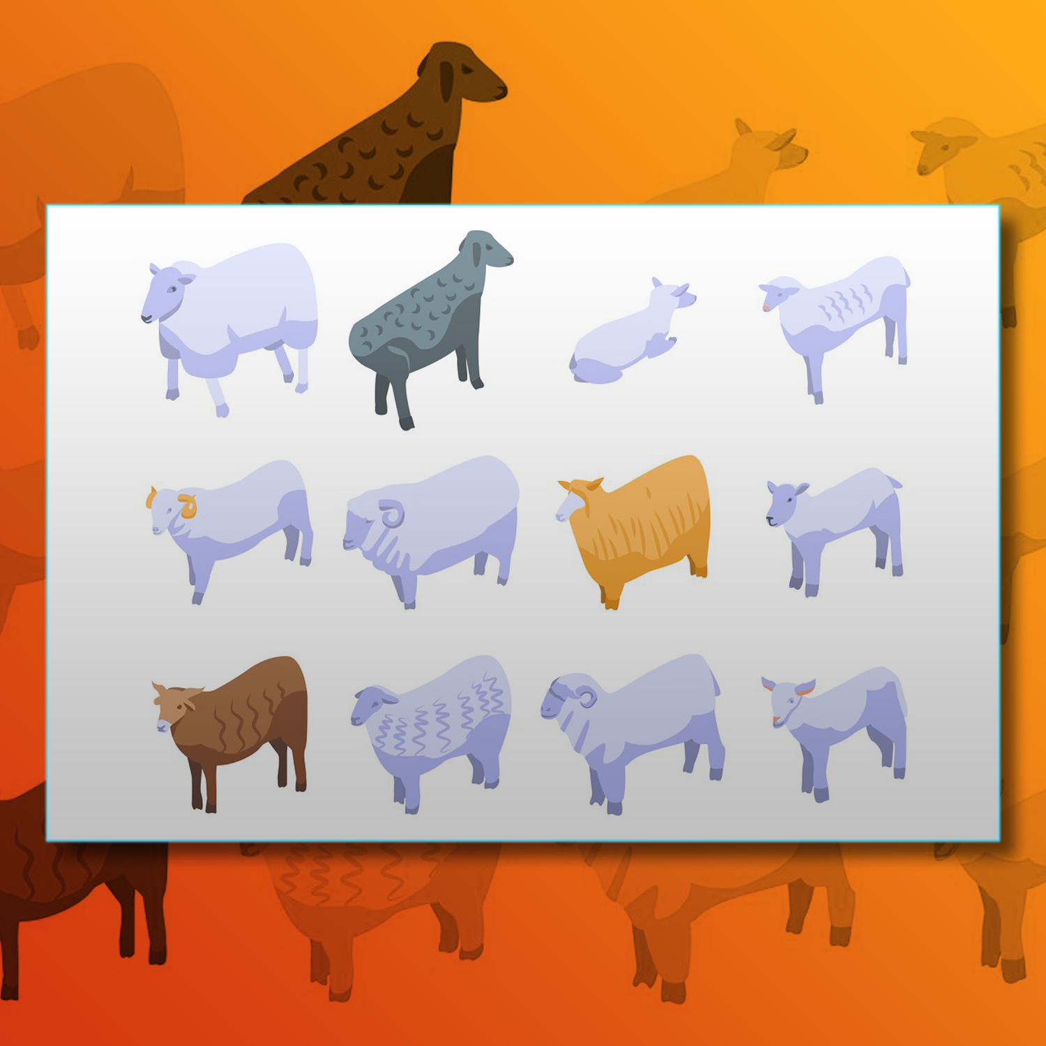 Sheep Icons Set, Isometric Style Main Cover.
