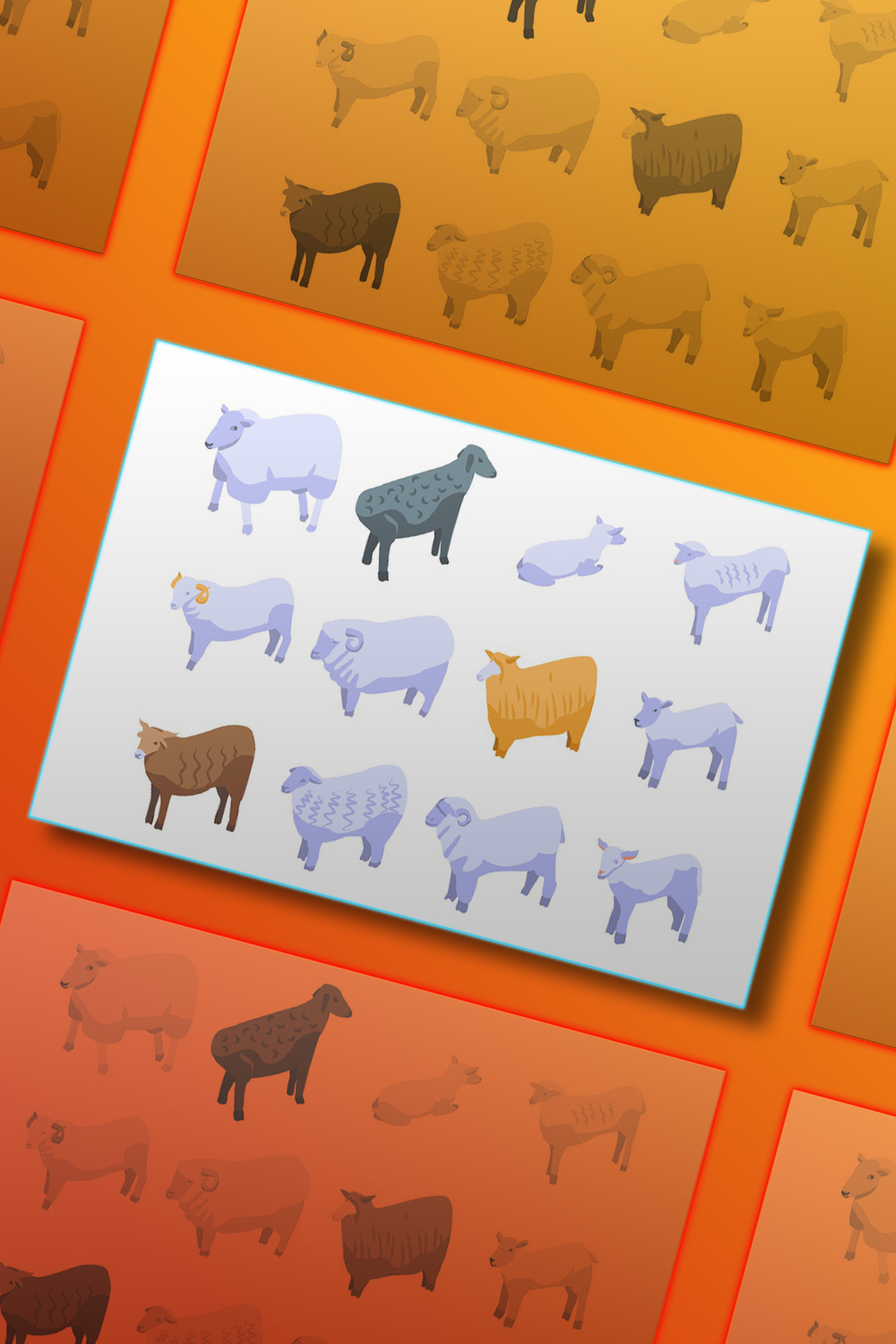 Sheep Icons Set, Isometric Style Pinterest Cover.