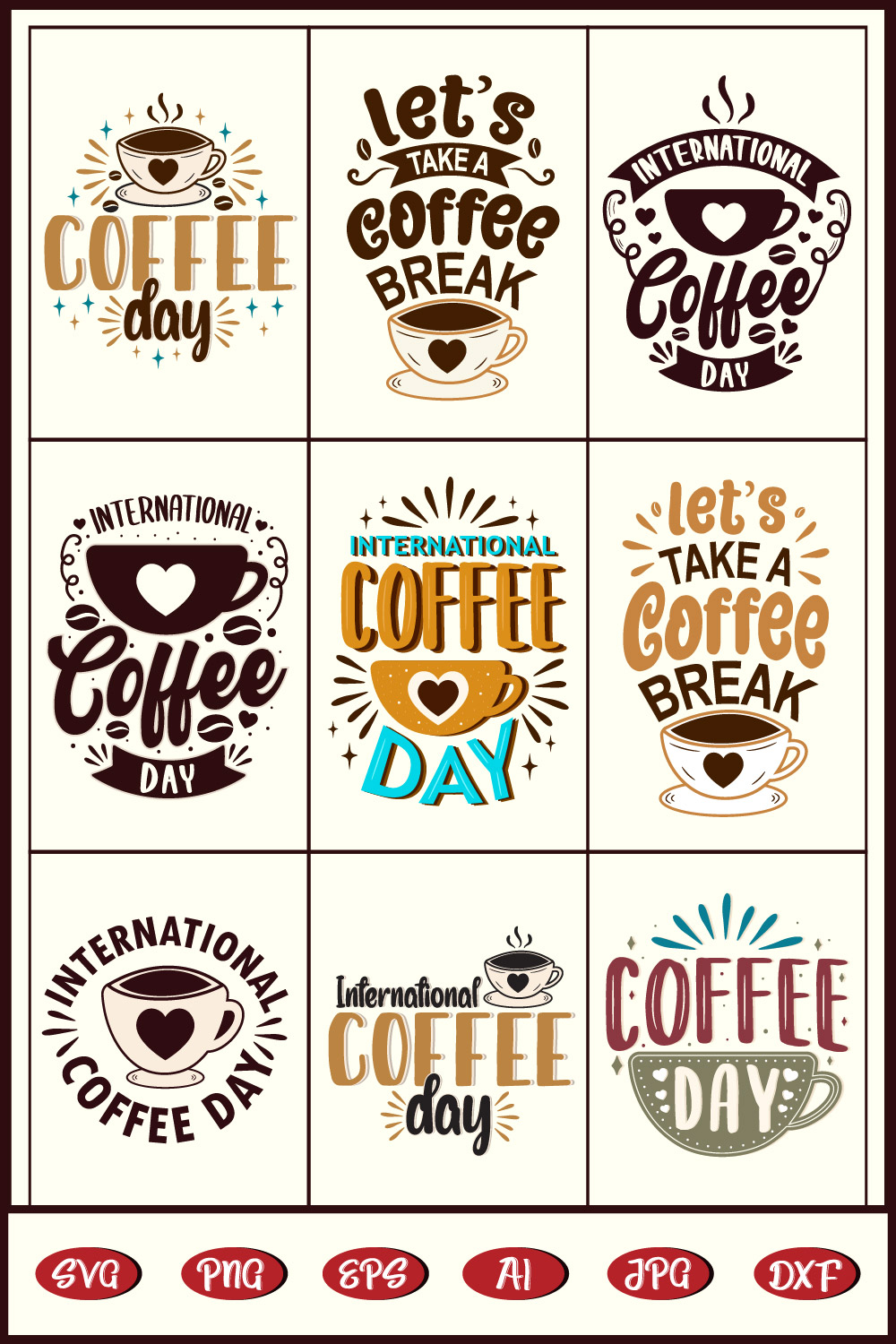 Coffee Quotes Typography Vector T-Shirt Designs Bundle. pinterest preview image.