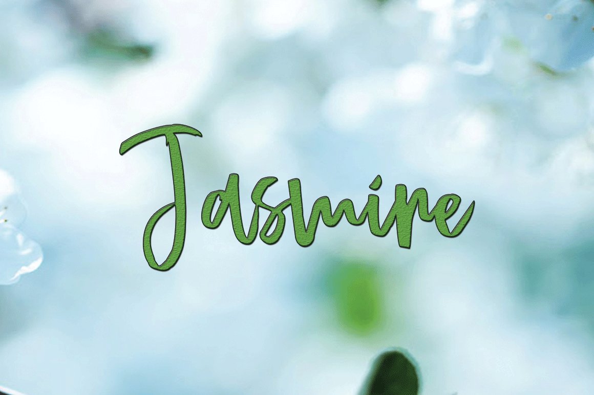 Green "Jasmine" lettering with black stroke.
