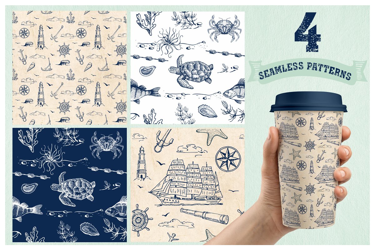 You will get 4 seamless patterns.