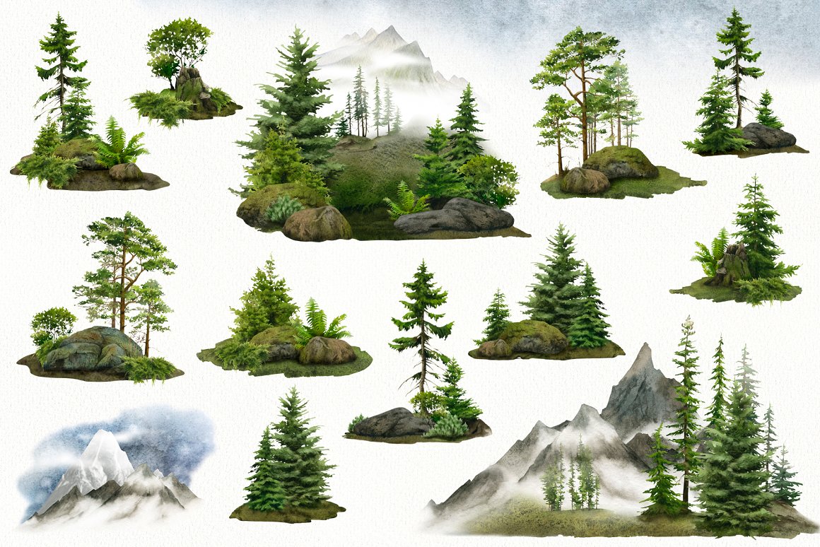 Collection of different premade landscapes.