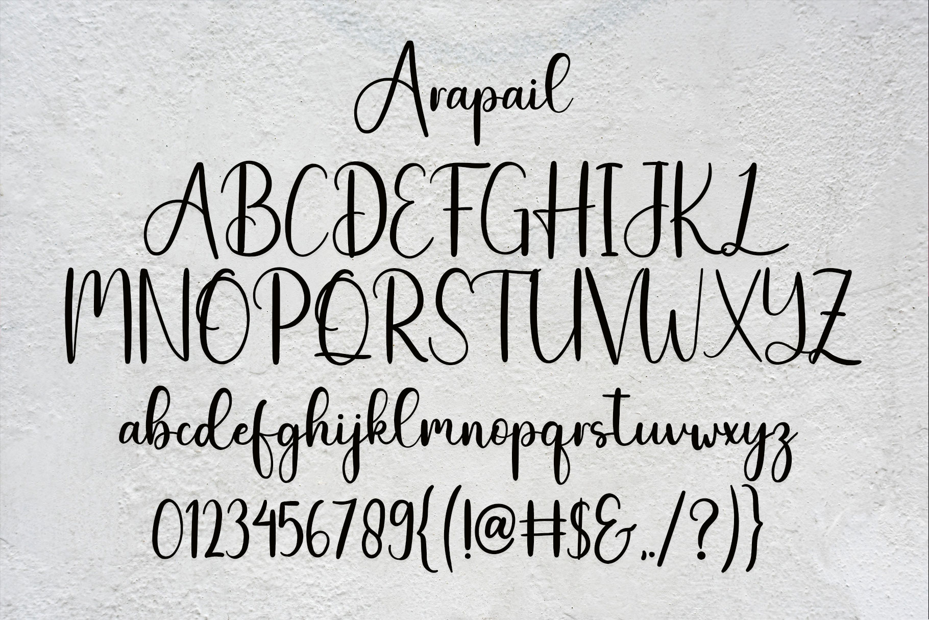 Image with symbols and letters of colorful font Arapail
