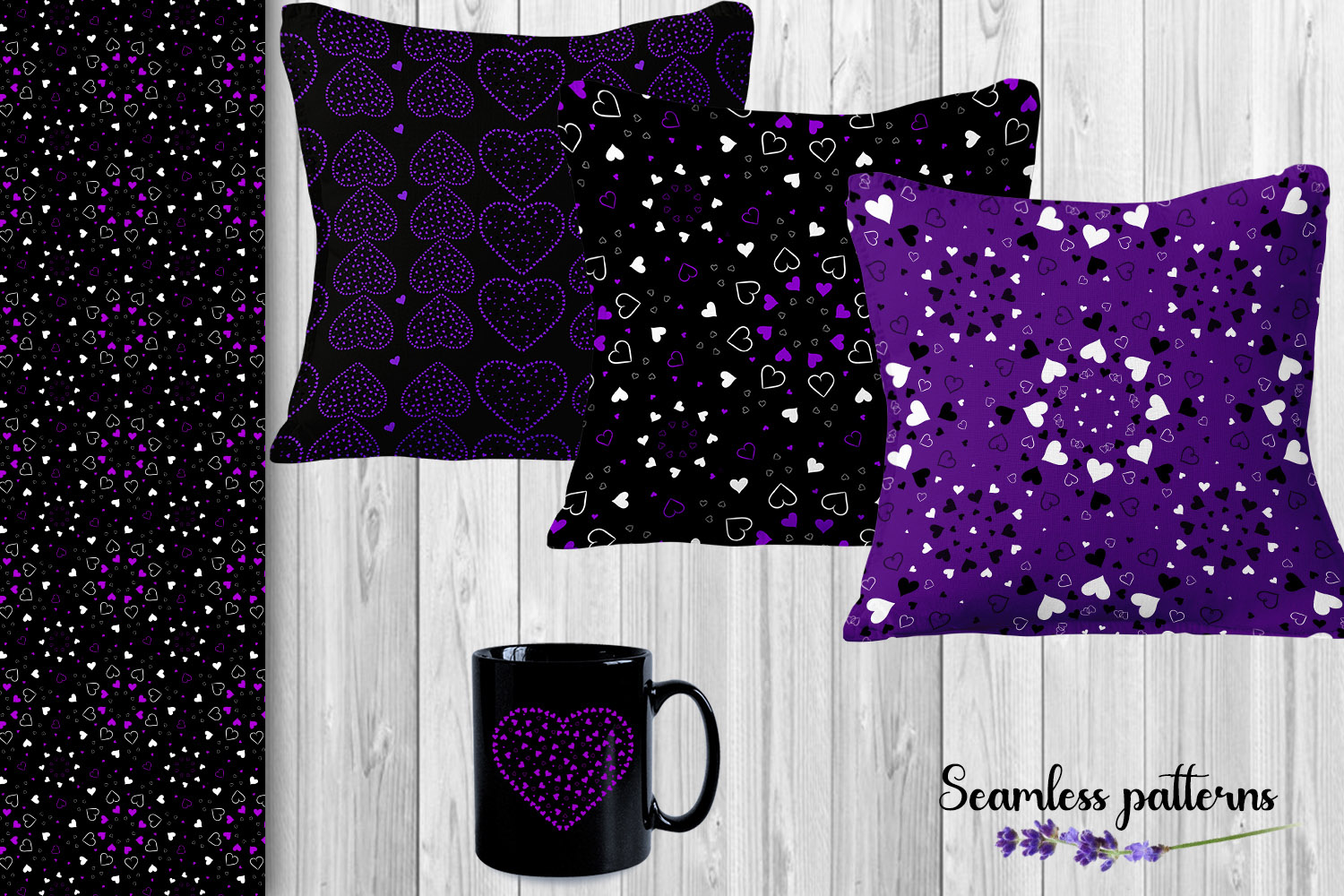 Dark pillows with small hearts shapes.