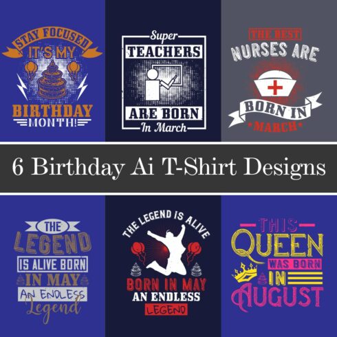 6 Birthday Ai T-Shirt Designs Bundle main cover.