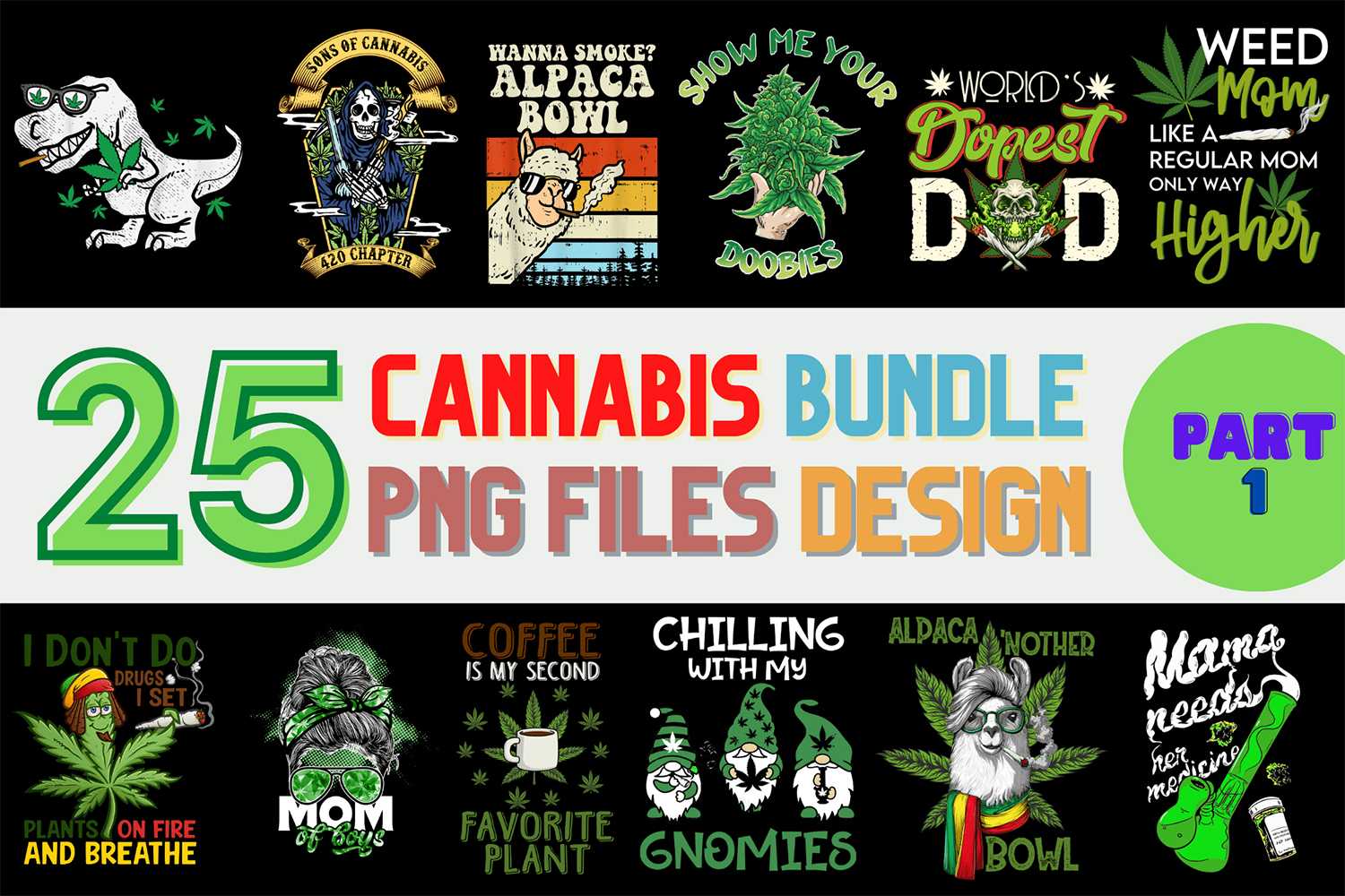 Cannabis PNG T-shirt Designs Bundle pinterest image.