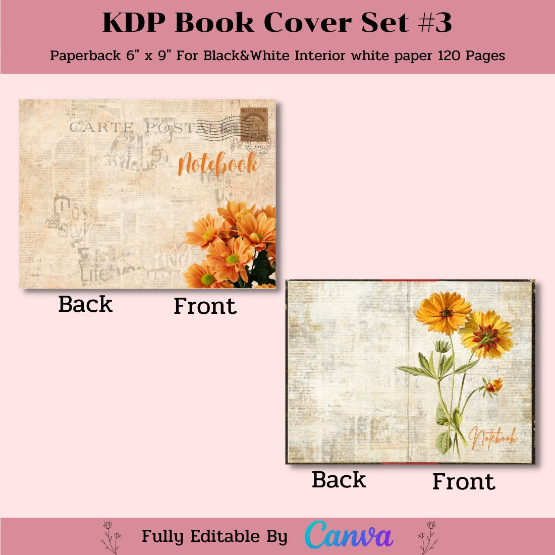 Beautiful Book Cover with Flowers Template KDP preview image.