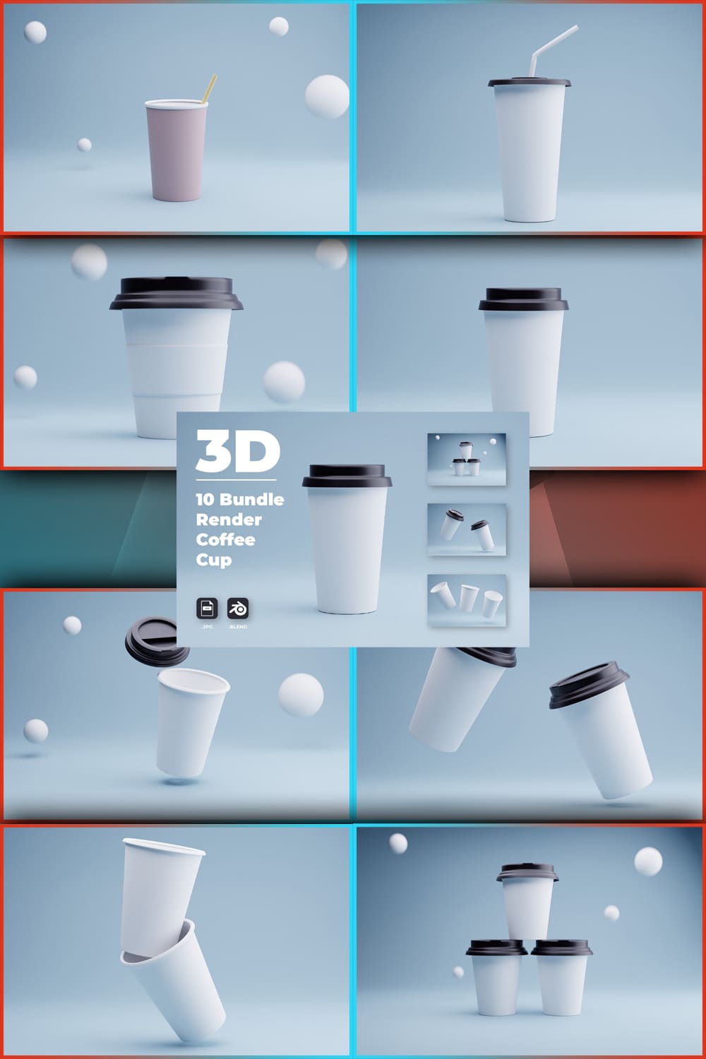 10 Bundle 3D Render Coffee Cup pinterest image preview.