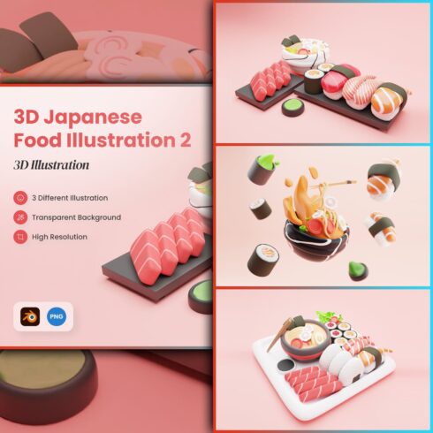 3D Japanese Food illustration 2 main image preview.